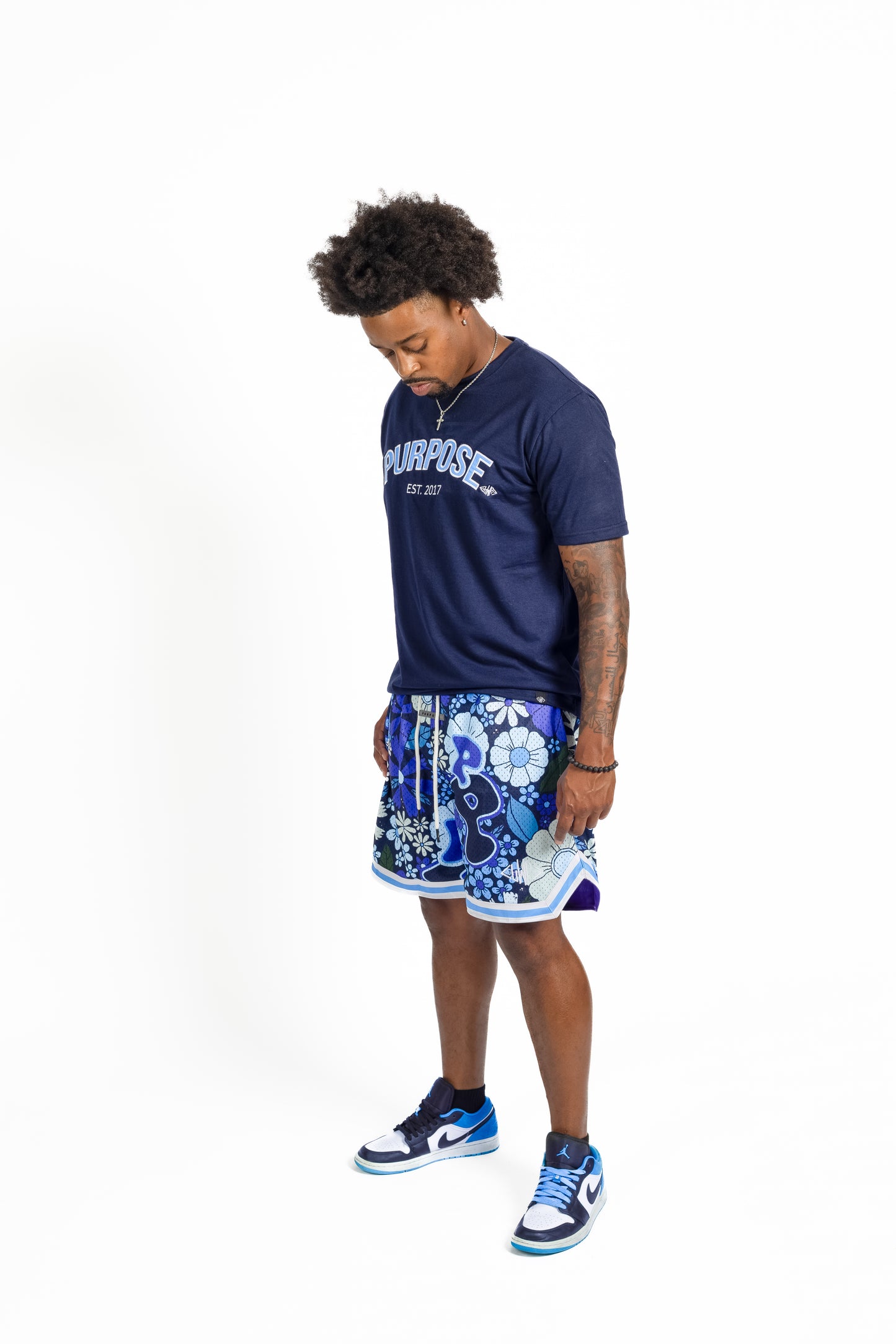 Blue "P" Flower Shorts