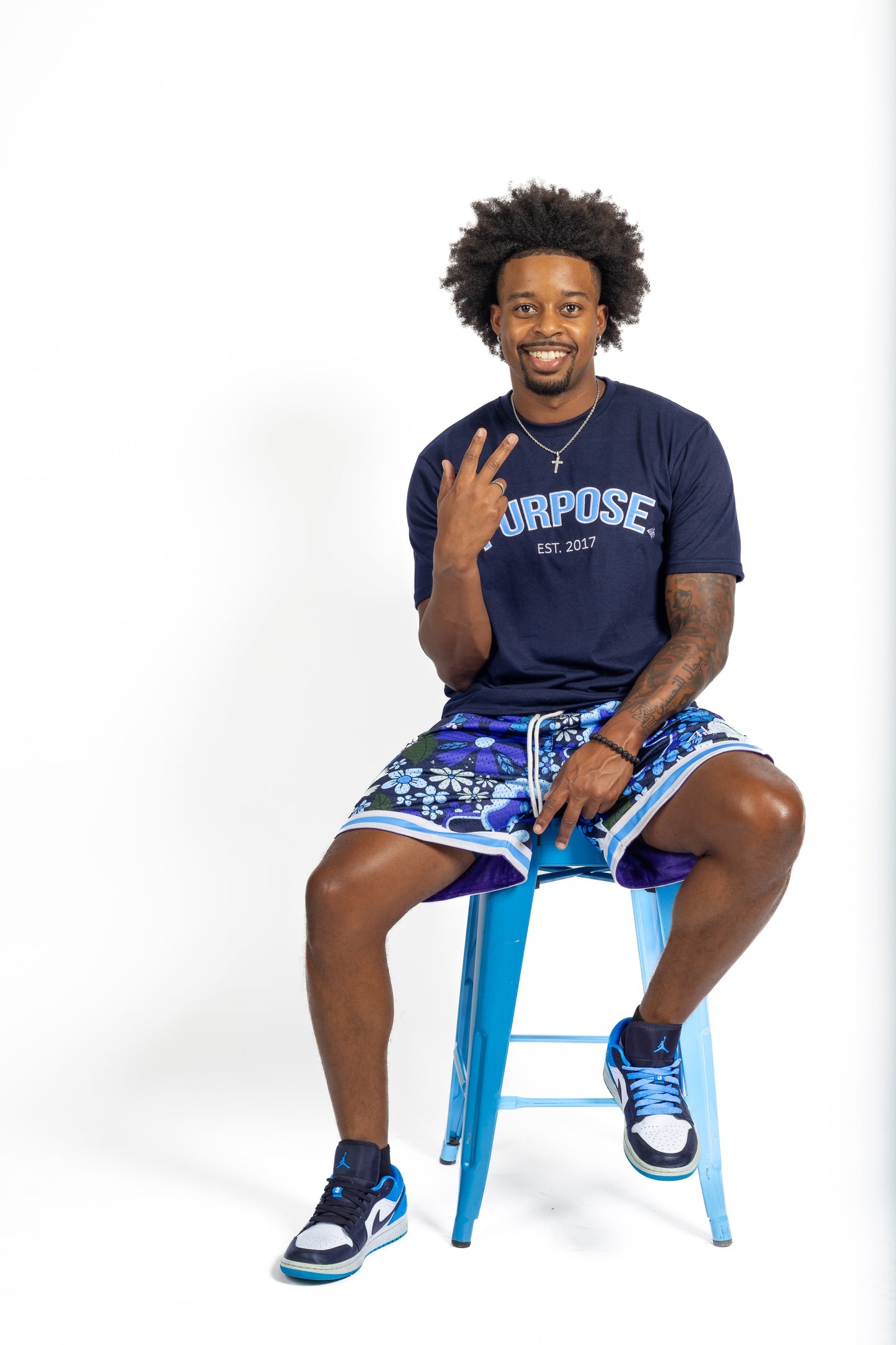 Blue "P" Flower Shorts