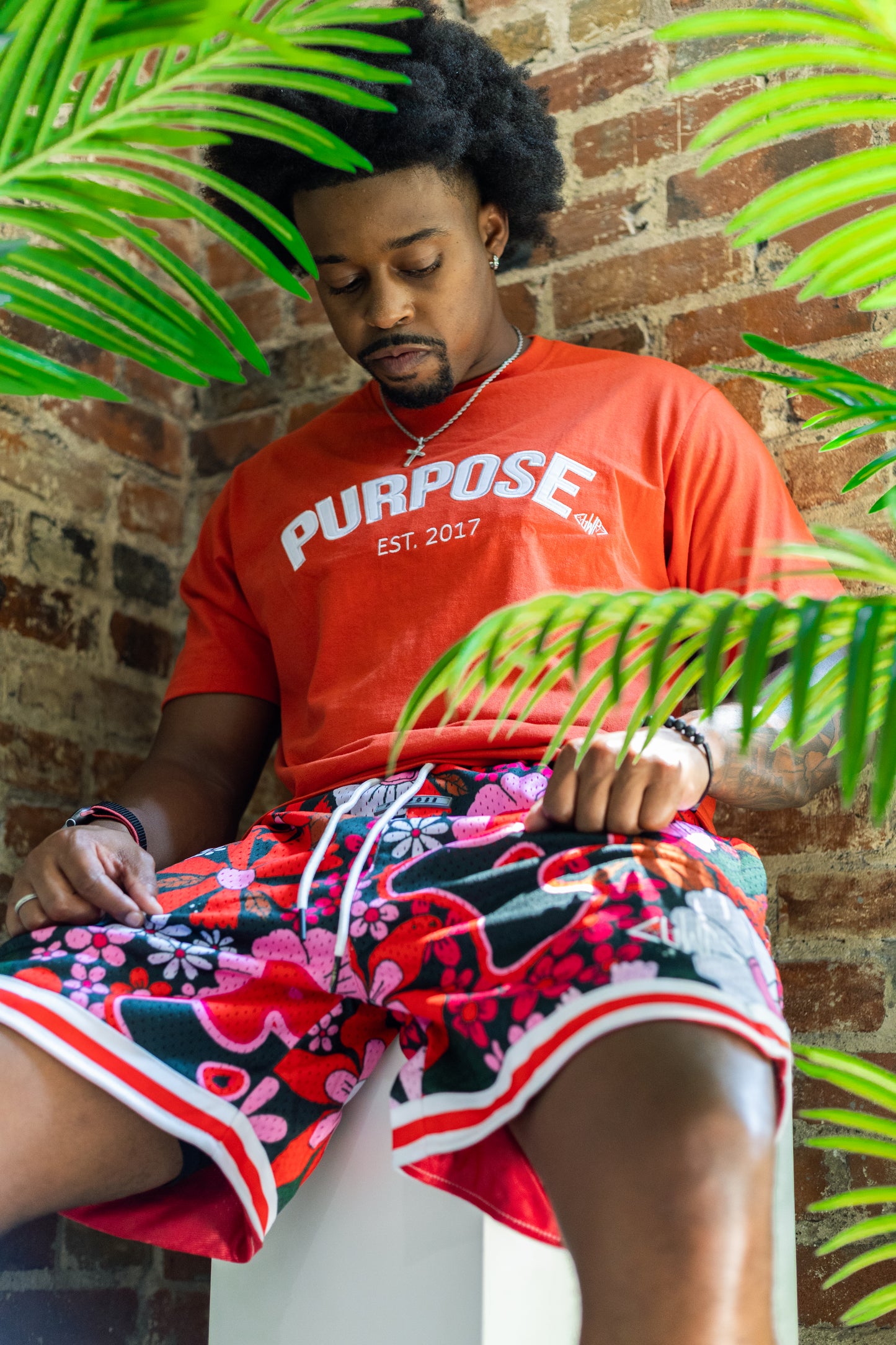 Red/Orange "P" Flower Shorts