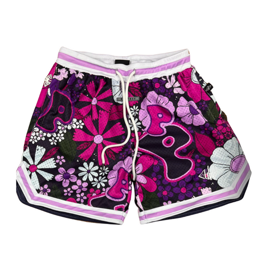 Purple "P" Flower Shorts