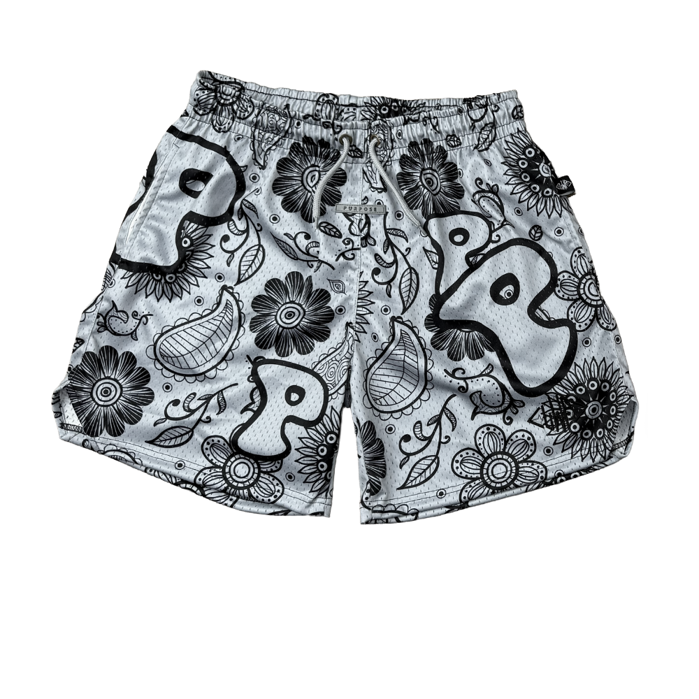 Grey Paisley Shorts