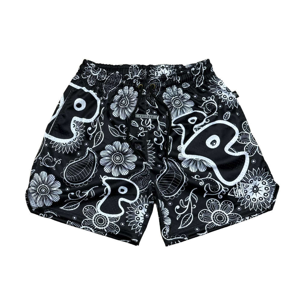 Black Paisley Shorts