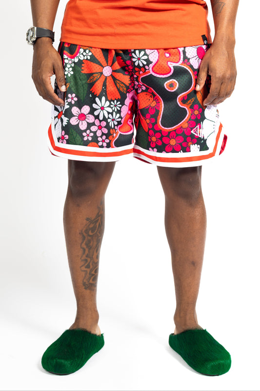 Red/Orange "P" Flower Shorts