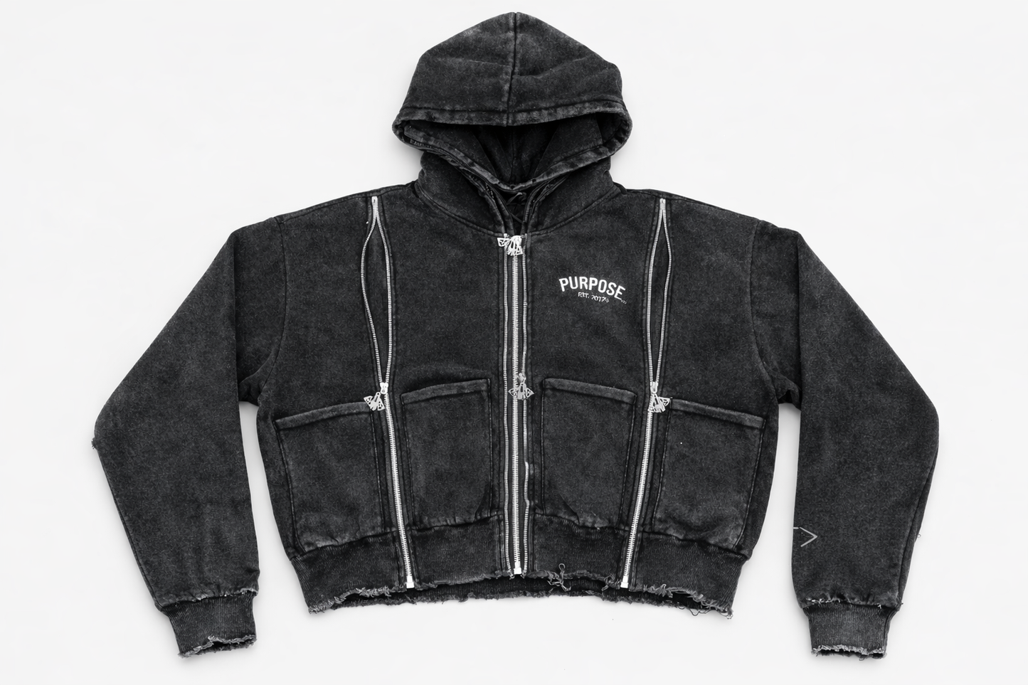 Utility P Zip Hoodie - Black Acid Wash