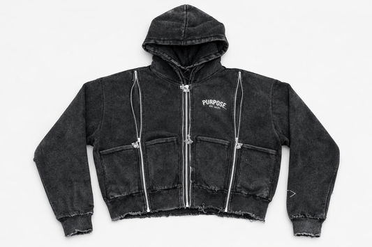 Utility P Zip Hoodie - Black Acid Wash