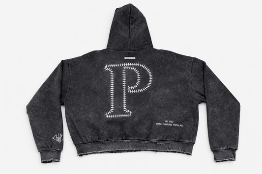 Utility P Zip Hoodie - Black Acid Wash