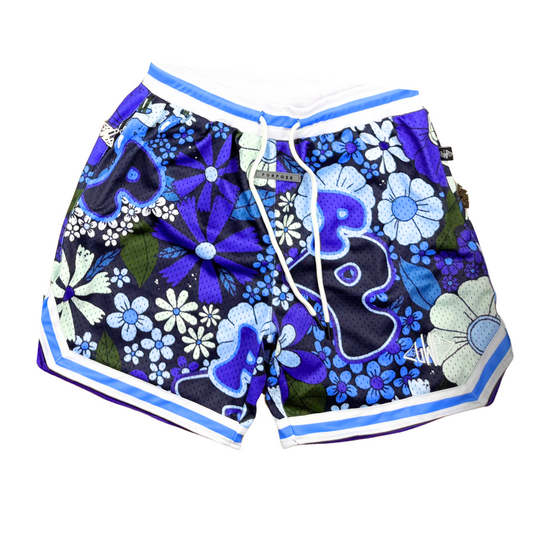 Blue "P" Flower Shorts