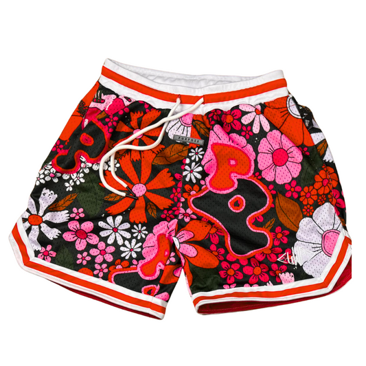 Red/Orange "P" Flower Shorts